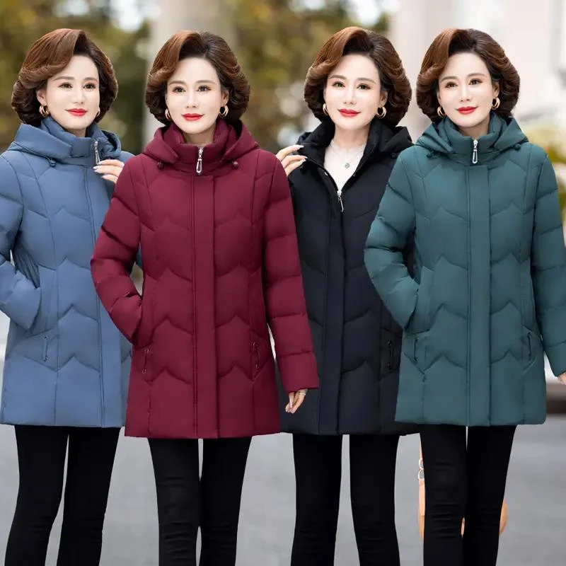 妈妈装保暖棉服女冬季中老年人中长款洋气加厚保暖修身时尚外套