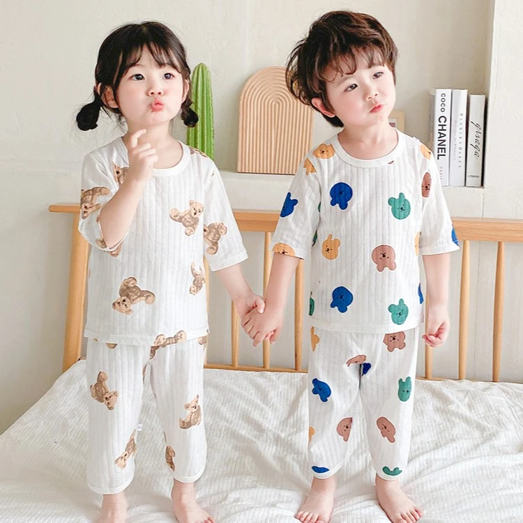 儿童睡衣女童6-12岁纯棉七分袖八分裤轻薄透气吸汗夏季空调服