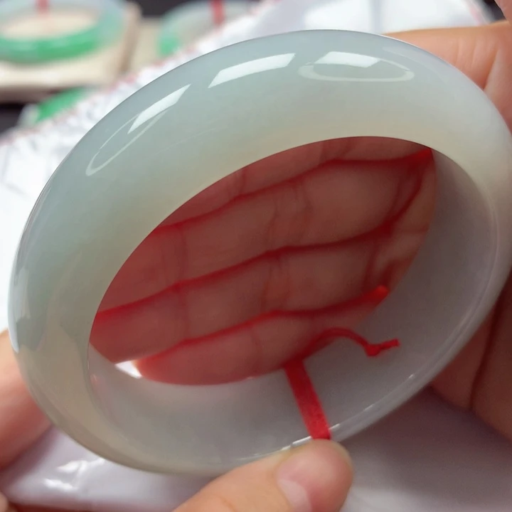 翡翠手镯未镶嵌冰胶白月光宽版轮胎手镯