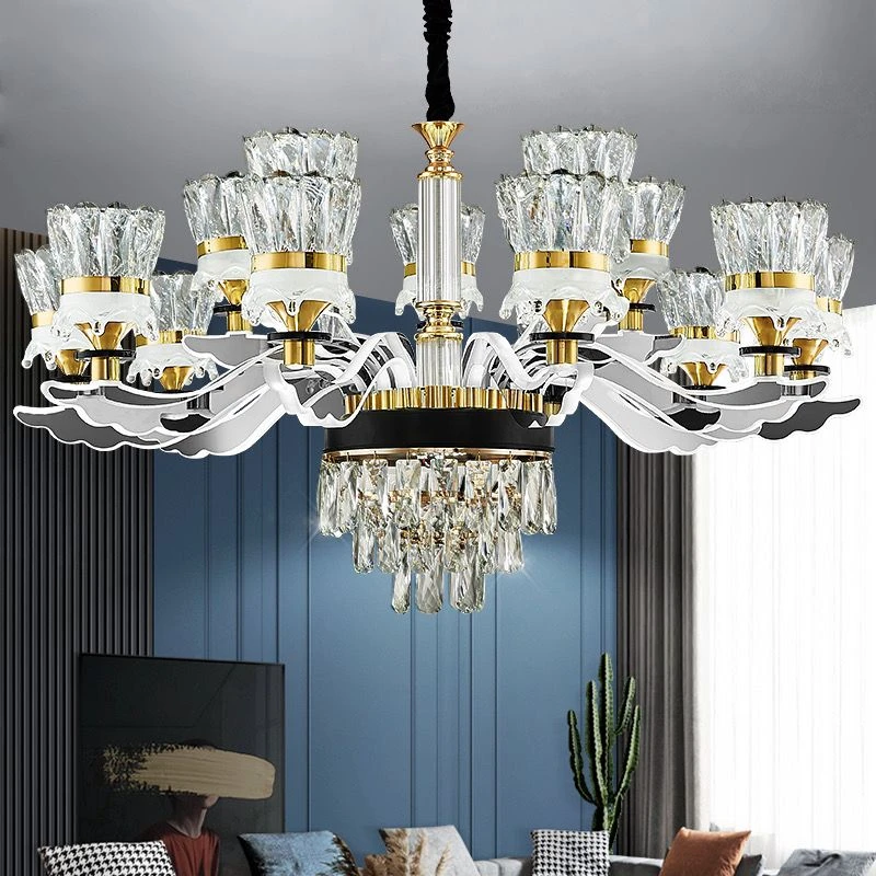 客厅吊灯新款灯臂发光轻奢后现代简约餐厅卧室套餐K9水晶吊灯北欧