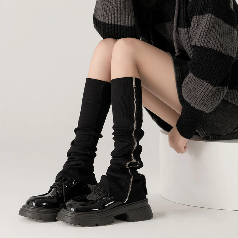 陌秀黑色袜套女春秋拉链款小腿袜辣妹个性潮流腿套y2k亚文化袜子
