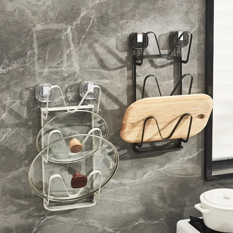 吸盘铁艺锅盖架免打孔壁挂式厨房置物架案板放置神器收纳砧板架子