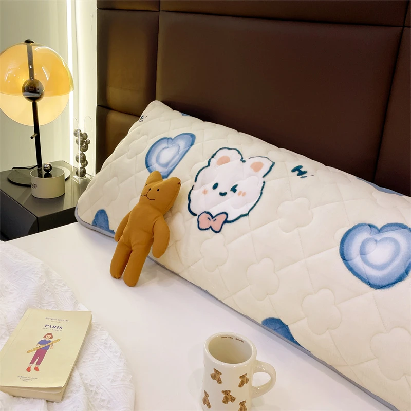 冬季牛奶绒长枕套法兰加绒双人珊瑚绒枕头套1.8米1.2米成人枕芯套