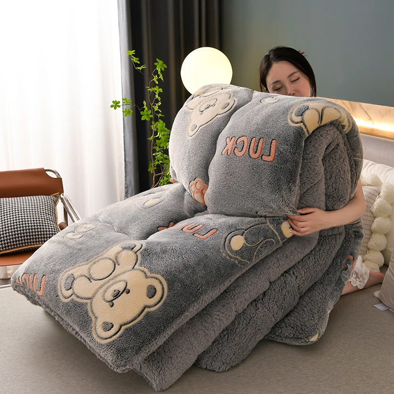 秋冬季学生宿舍单人雪花绒冬被羊羔绒被子被芯家用双人被卡通毛绒