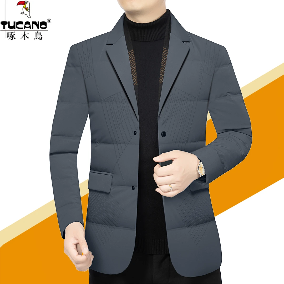 啄木鸟2025新款冬季男士高档西服休闲冬装西装加厚保暖外套韩版潮
