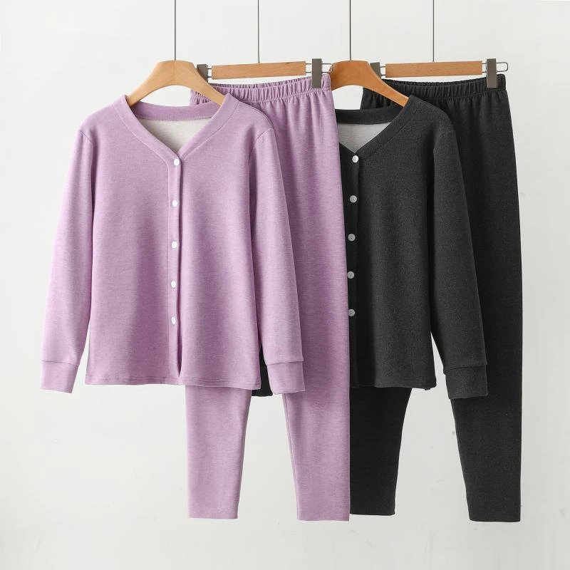 中老年人秋衣老人开衫女德绒加厚内衣套装冬季加绒厚睡衣秋裤毛衫