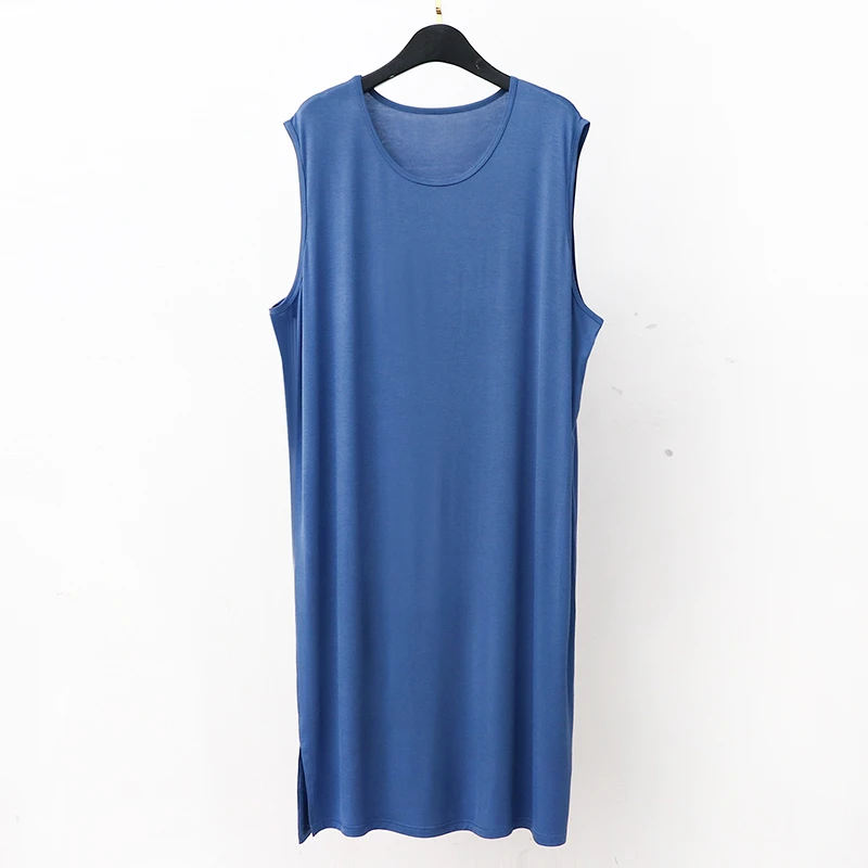 莫代尔连衣裙男士夏季薄款大码宽松家居服睡衣睡袍冰丝背心睡裙男