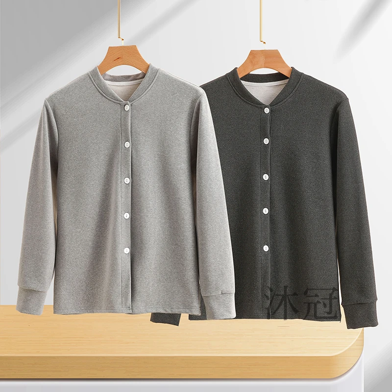 德绒开衫男士秋冬中老年爸爸保暖内衣绒毛衫秋衣发热大码外套上衣