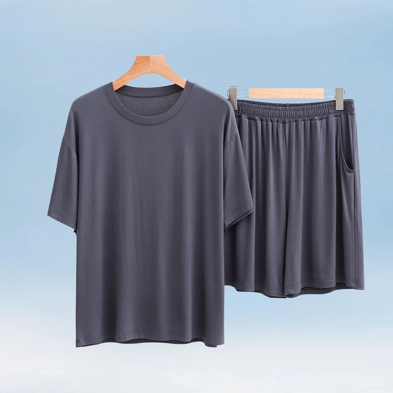 莫代尔睡衣男夏季居家短袖大码薄款可外穿男款加肥短裤家居服套装