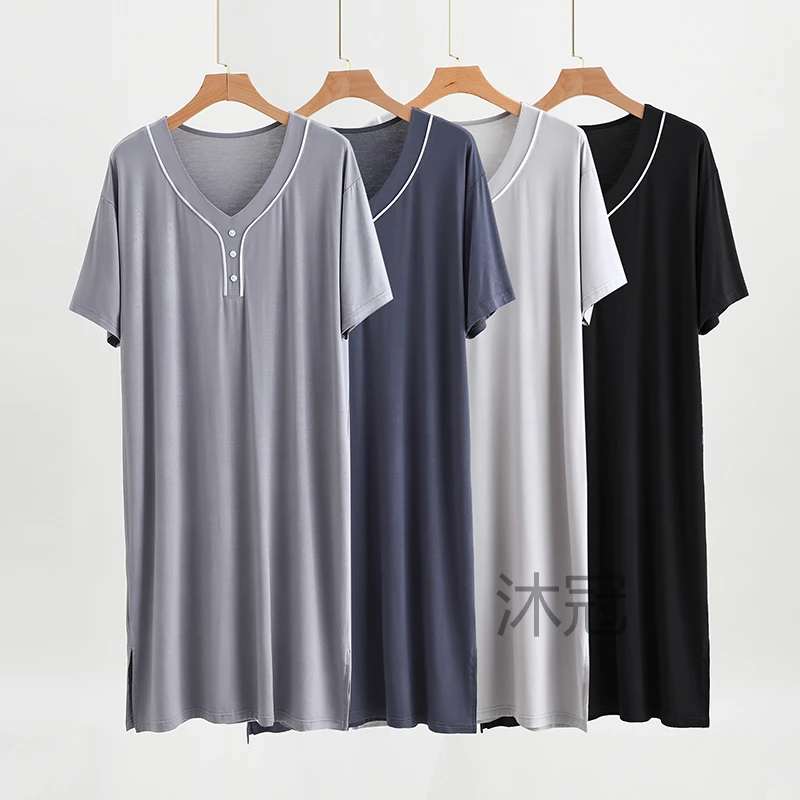 夏季男士睡裙莫代尔睡袍无袖睡衣春夏家居浴袍冰丝背心男长款浴衣