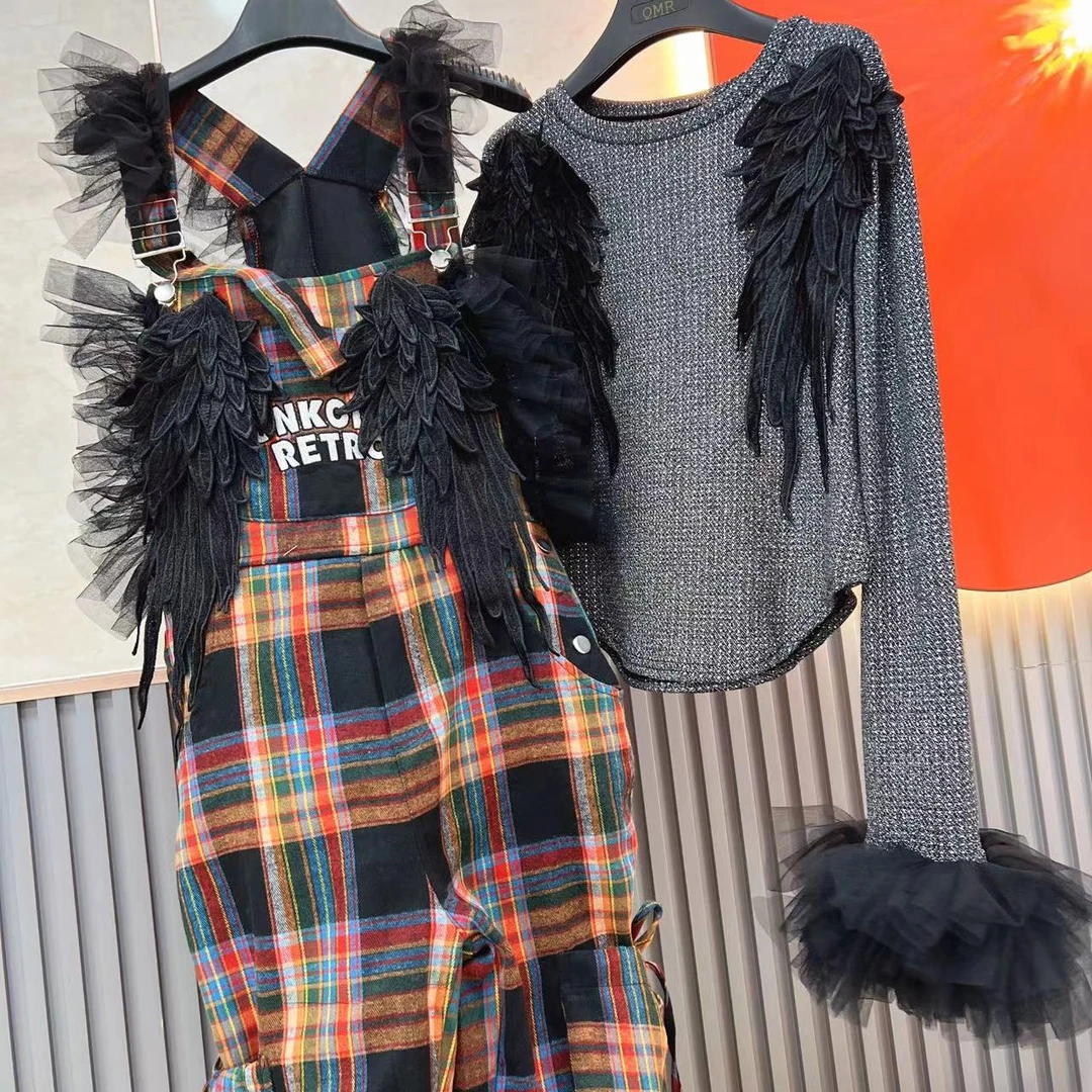 1172【熙妮定制】泰潮设计师款私人定制网红天使之翼背带裤打底套装