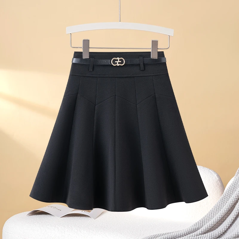 拉夏贝尔高腰半身裙女春秋2025新款高级感时尚百搭a字显瘦百褶裙