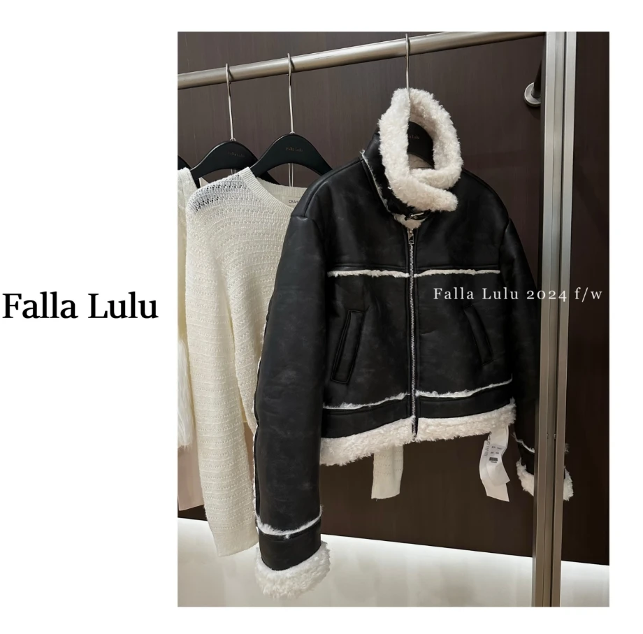 @英子家 加绒加厚保暖御寒！毛皮毛一体机车服夹克外套 C1009