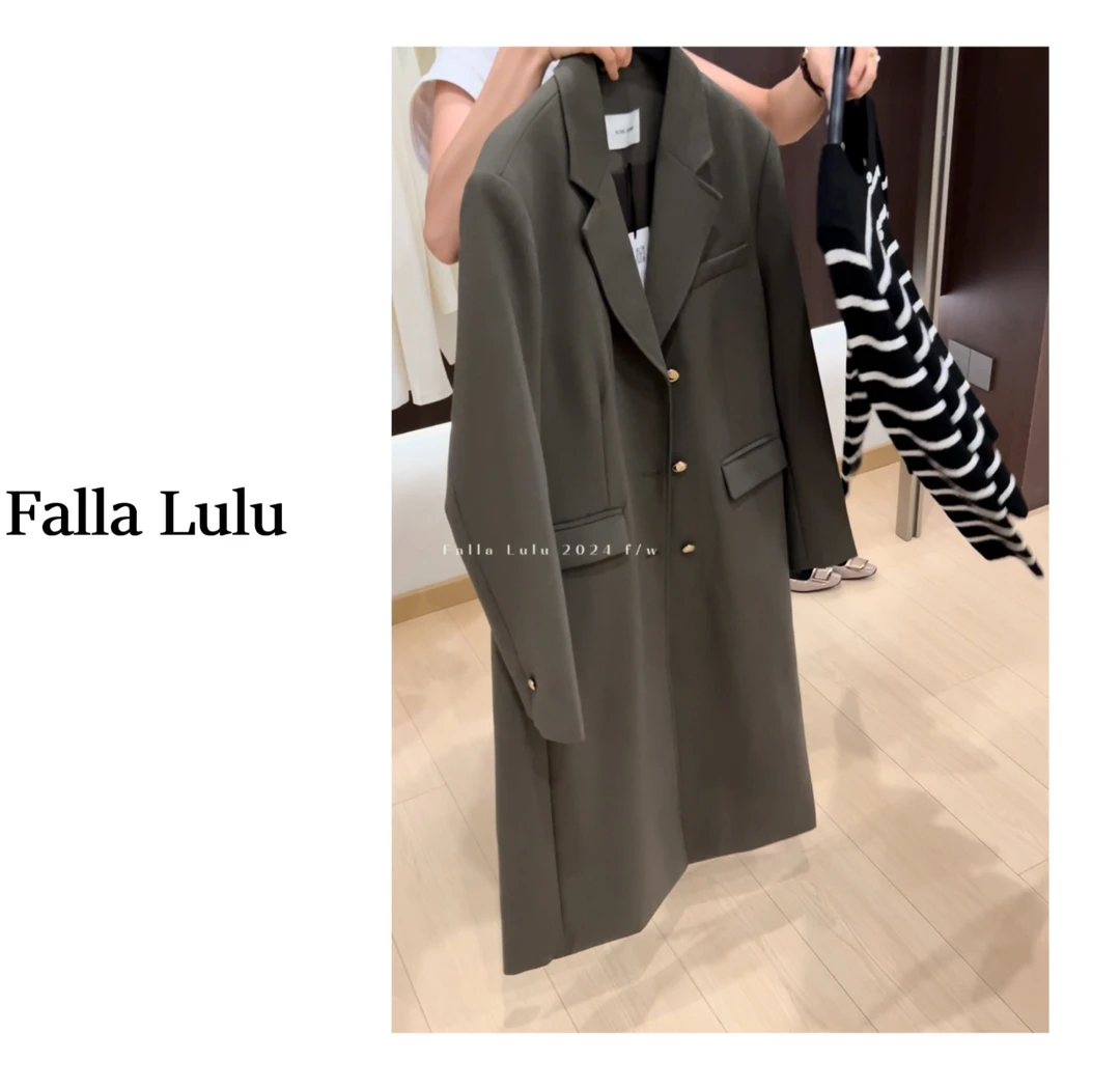 @英子家 高品质复古橄榄绿～韩系气质休闲垂感西装外套C1834