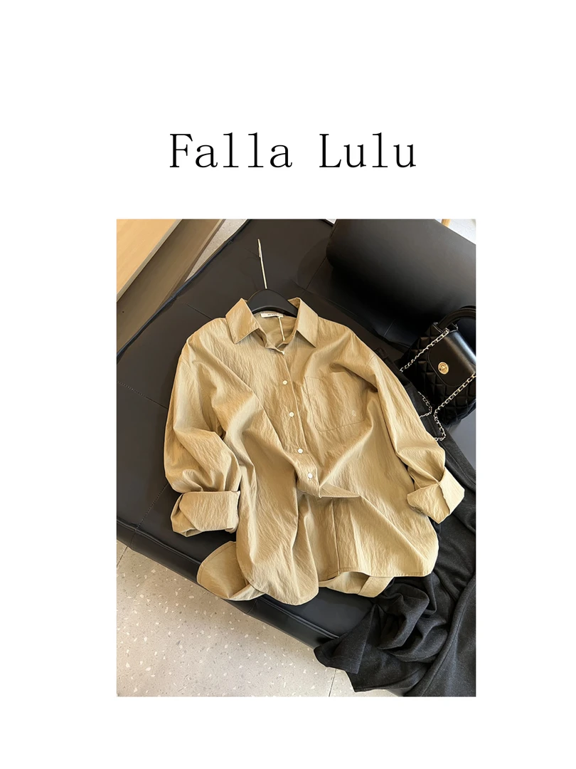 @英子家 / 卡其气质衬衣 百搭显瘦休闲基础翻领长袖衬衫C1707