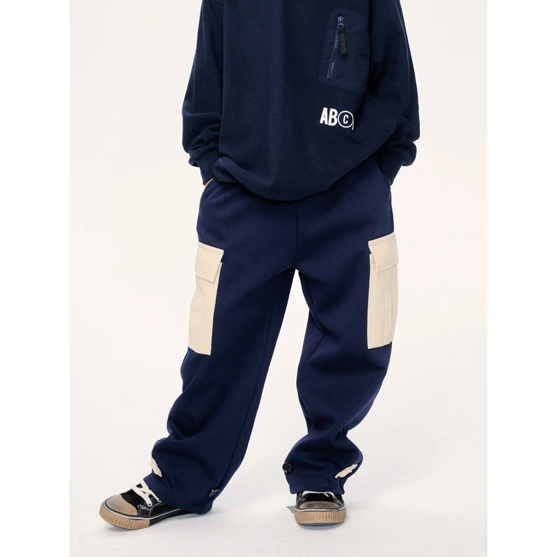 邦仔家童装2024春秋新款男童两色裤脚调节撞色卫裤儿童日系长裤