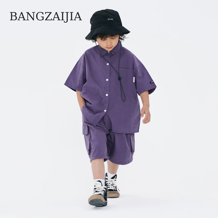 特别好看的紫！乌梅子酱儿童紫色日系工装套装