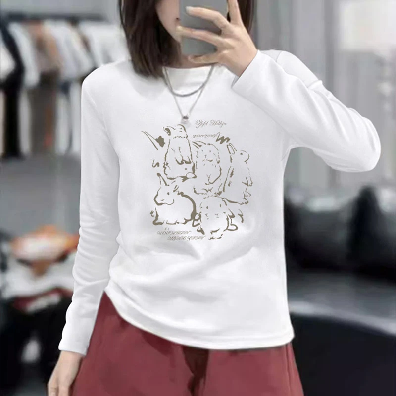 正肩长袖打底t恤女秋冬季2025年修身显瘦独特短款上衣女士打底衫