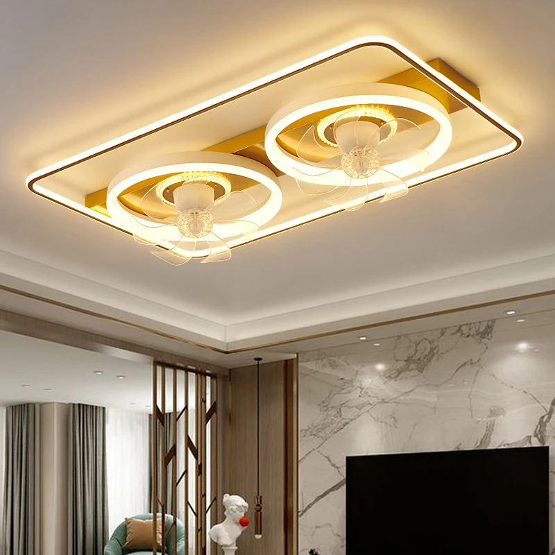 360度旋转摇头客厅双风扇灯吸顶卧室圆形吊扇灯一体现代餐厅灯