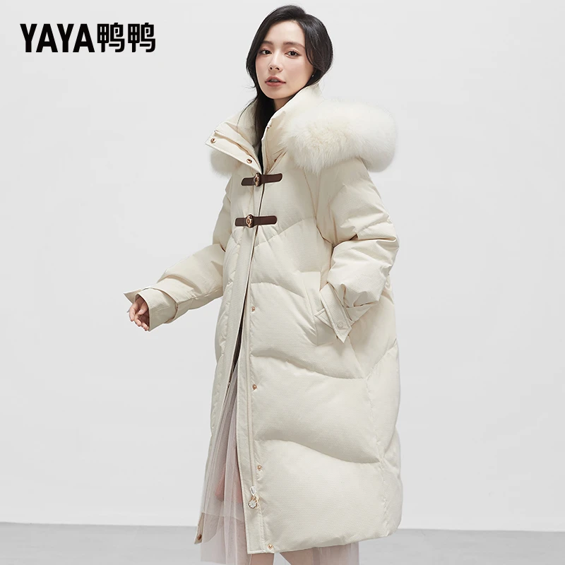 YAYA/鸭鸭羽绒服女中长款冬时尚设计款大毛领保暖外套YE2B622511D