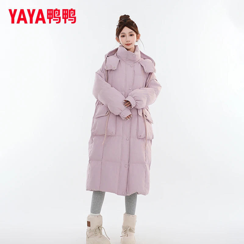 YAYA/鸭鸭羽绒服女长款时尚百搭休闲收腰大口袋外套YE4B619091A