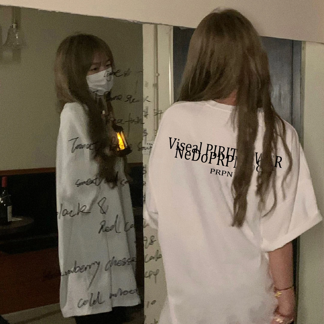 PRPN美式复古宽松简约印花纯棉短袖T恤女新款慵懒风韩版上衣#N130