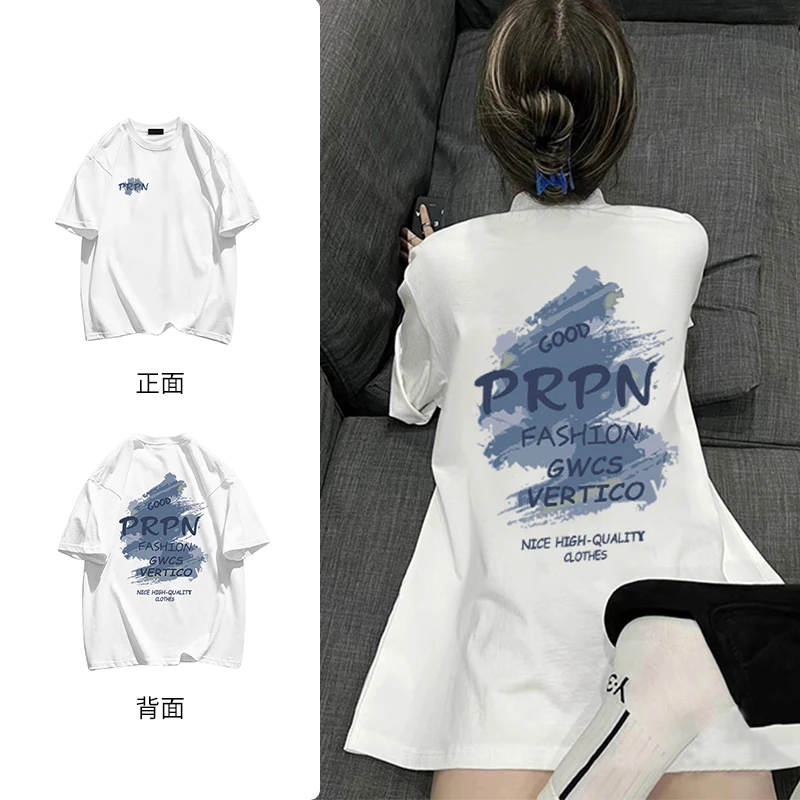 PRPN纯棉高品质情侣装T恤衫印花夏季设计感显瘦百搭男女短袖#N98