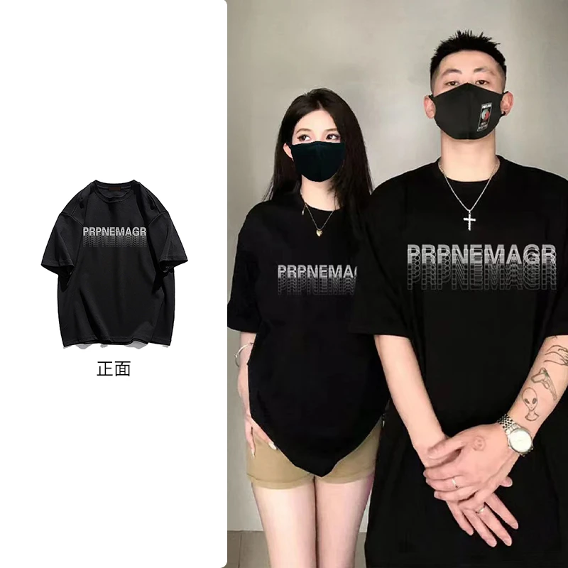 PRPN夏季韩版潮牌纯棉短袖T恤简约字母印花宽松休闲情侣上衣#N68