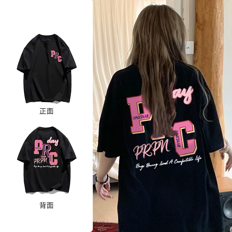 PRPN纯棉小众美式高街潮牌字母印花设计感短袖T恤女圆领上衣#N132