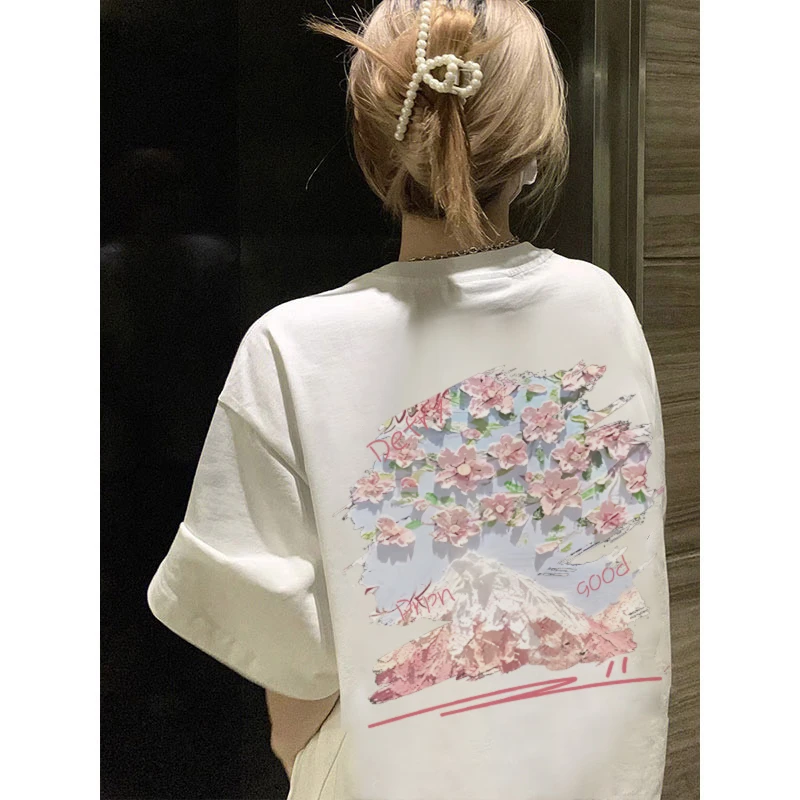 PRPN美式宽松气质设计感花卉印花纯棉t恤休闲国潮上衣女夏#N257