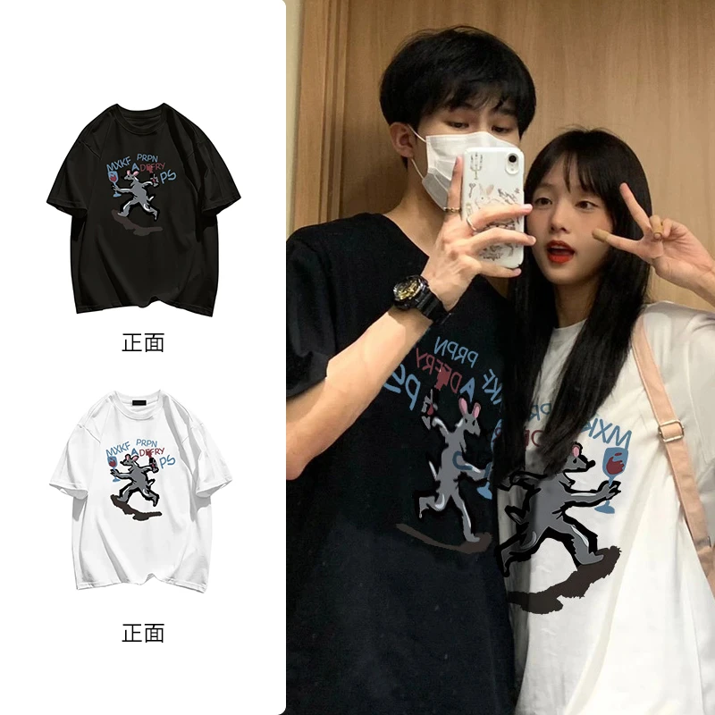 PRPN纯棉夏季出游短袖小众设计感休闲情侣装圆领上衣ins风#N0265