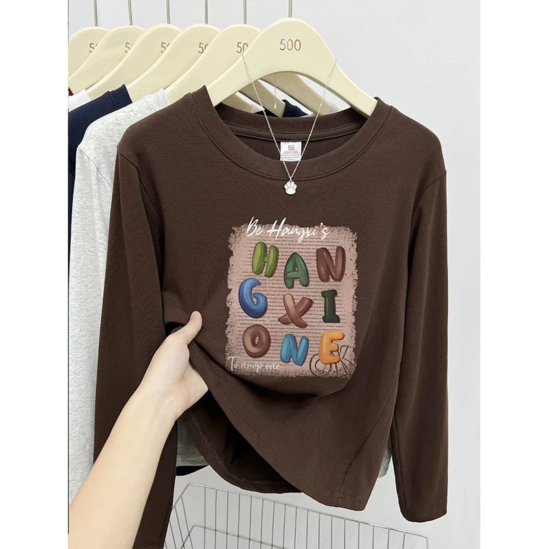 正肩长袖T恤女秋冬季新款韩版显瘦内搭洋气休闲小个子打底衫上衣