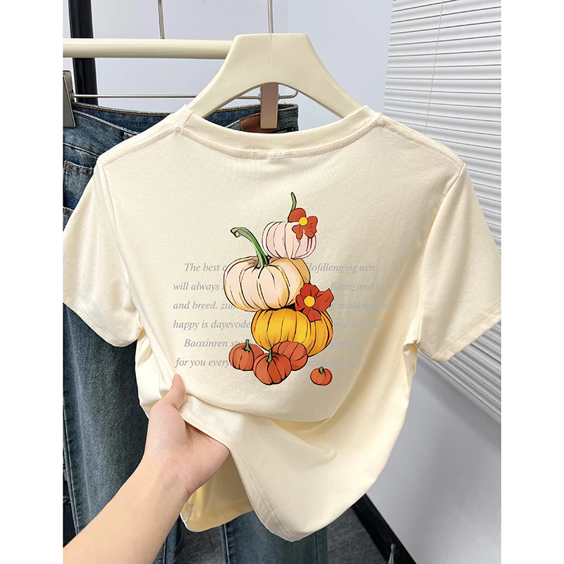 新款圆领短袖T恤女夏季韩版设计感小众时尚印花正肩显瘦百搭上衣