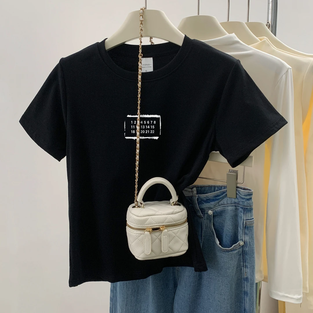 夏季短袖显瘦正肩t恤女新款韩版时尚印花气质百搭精致设计感半袖