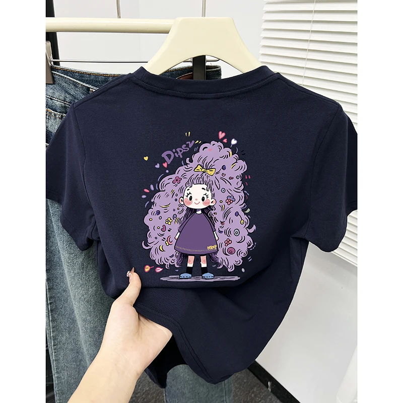 夏新款卡通印花正肩短袖T恤女韩版时尚百搭设计感圆领小个子潮ins