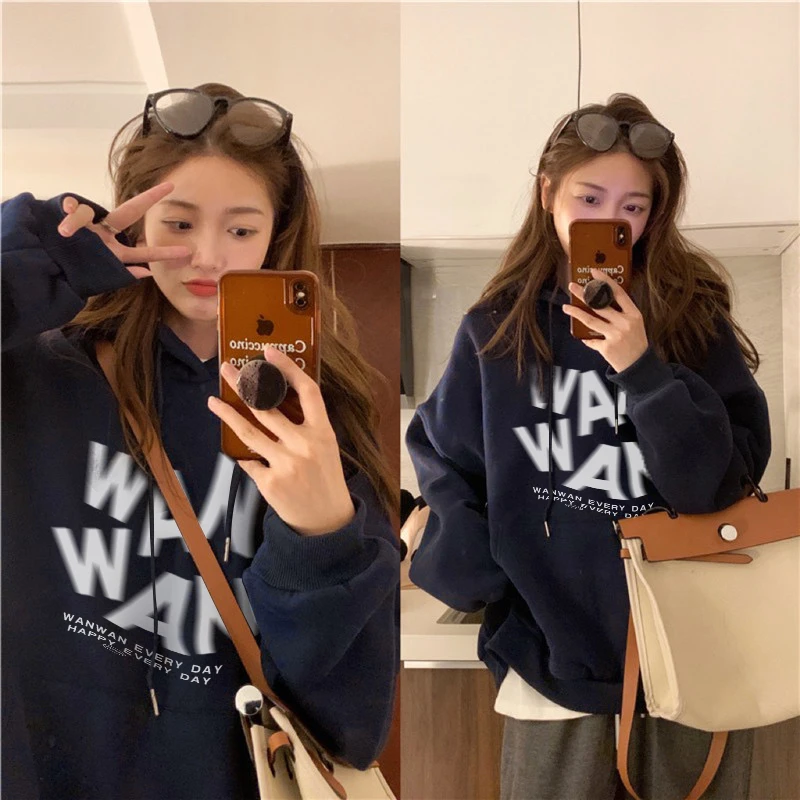 连帽卫衣女装2023早秋韩版宽松休闲慵懒百搭字母潮牌印花薄款外套