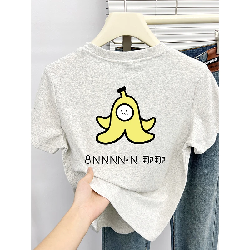 正肩T恤女夏季新款短袖韩版设计感印花休闲圆领显瘦上衣佐朗格奴