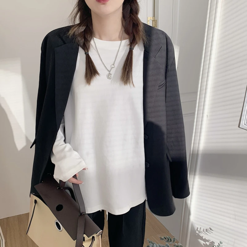 早秋新款上衣长袖白色纯棉T恤女韩版宽松ins慵懒风休闲打底衫上衣