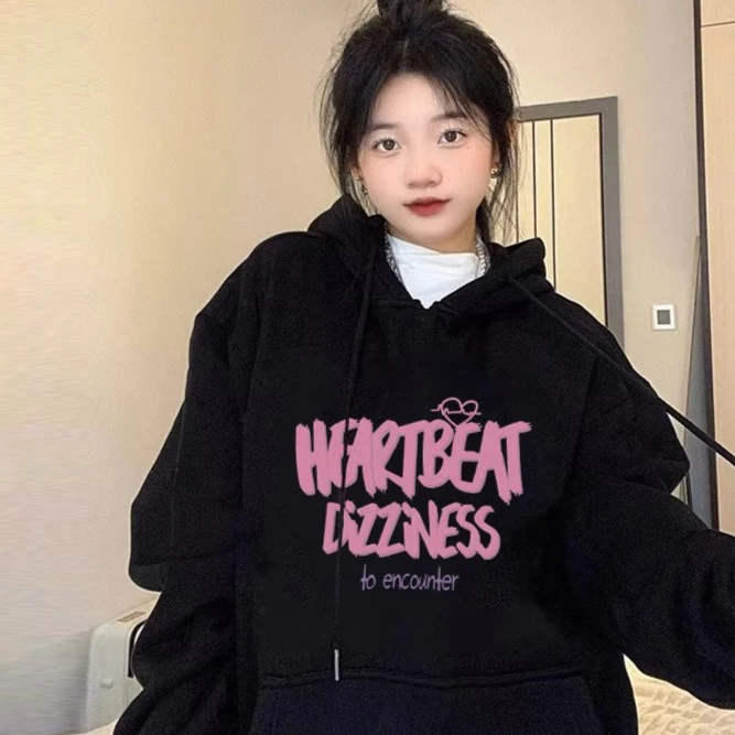 字母印花休闲慵懒风薄款连帽卫衣女装秋季韩版ins宽松百搭上衣潮