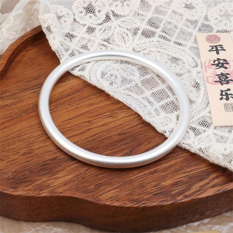 足银手镯 （贝贝严选）磨砂素圈手镯