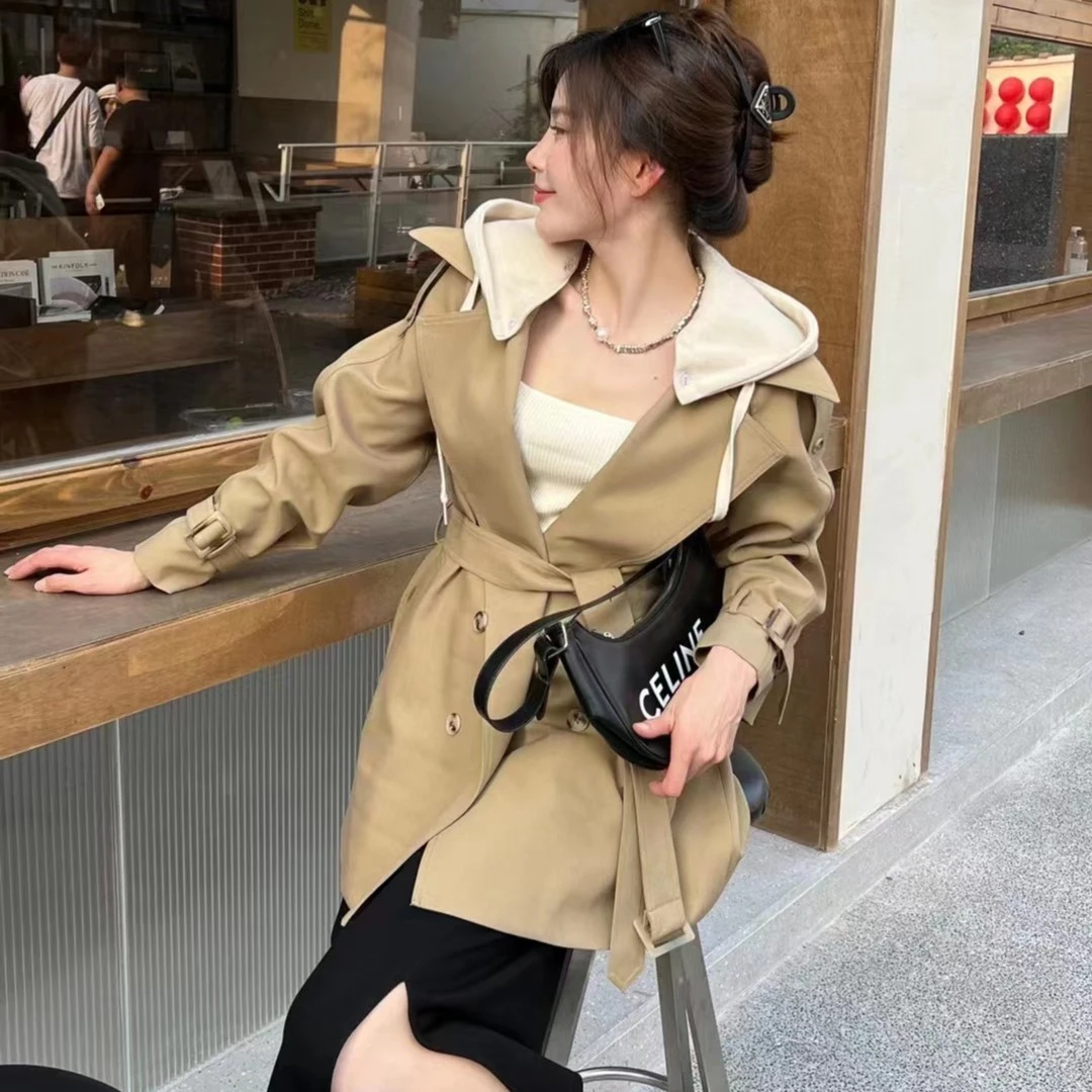 可拆卸连帽短款休闲风衣