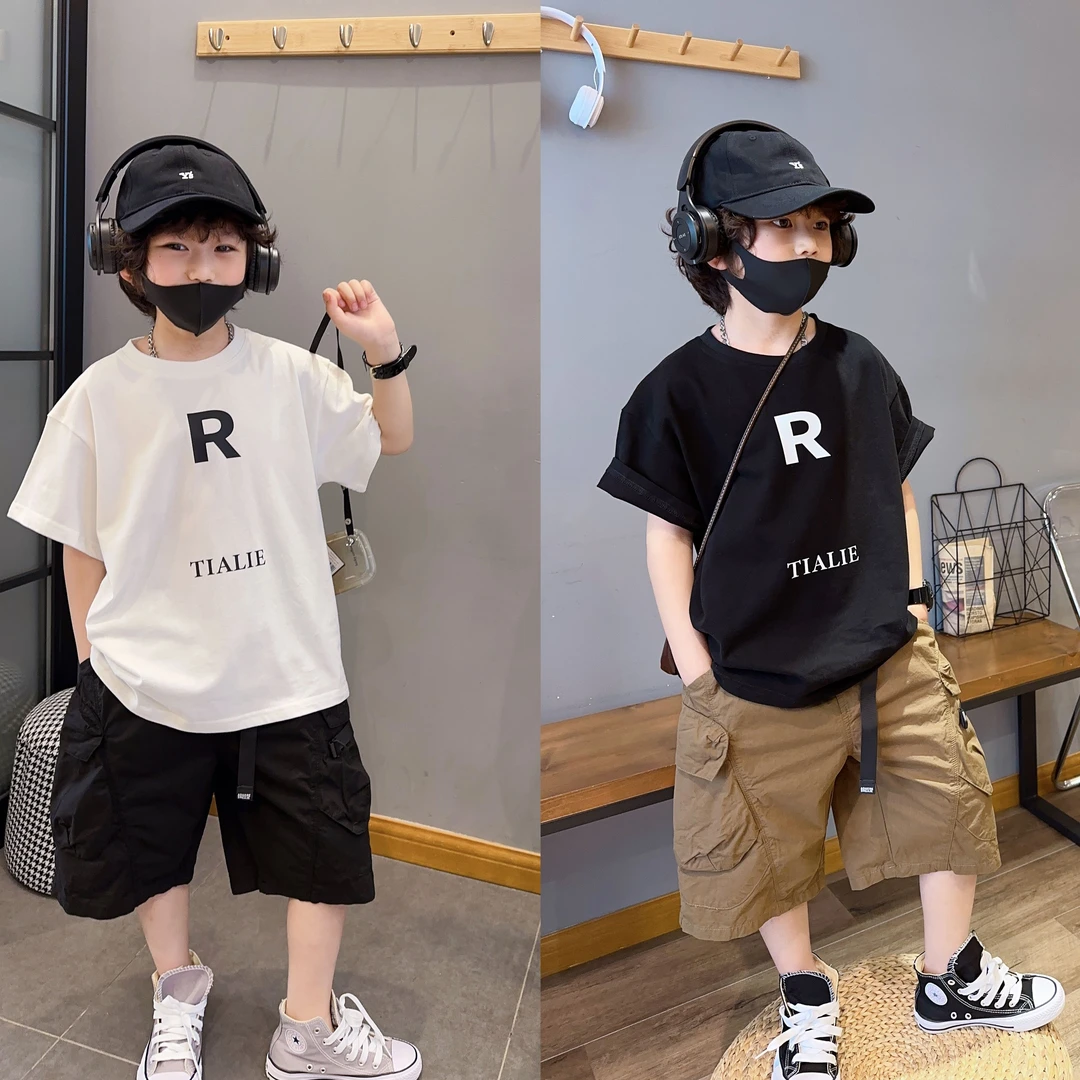 自制款男童夏季短袖T恤宽松韩版中大童洋气百搭2023新款儿童夏装T