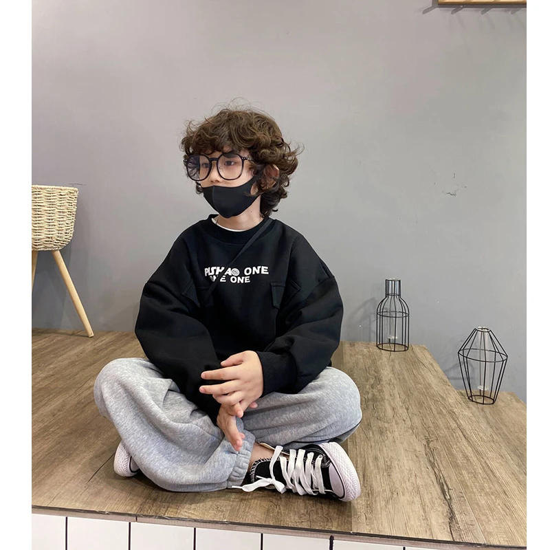 男童冬季新款一体绒卫衣加厚保暖洋气时尚休闲百搭宽松儿童冬装潮