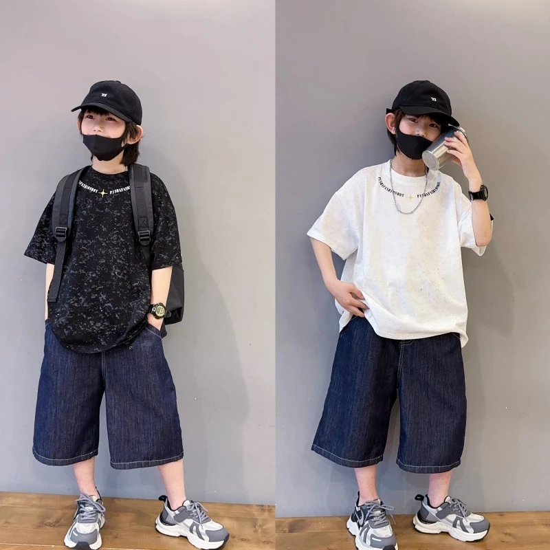 小殷同学男童夏季新款百搭短袖T恤时尚薄款男孩宽松中大童上衣潮T