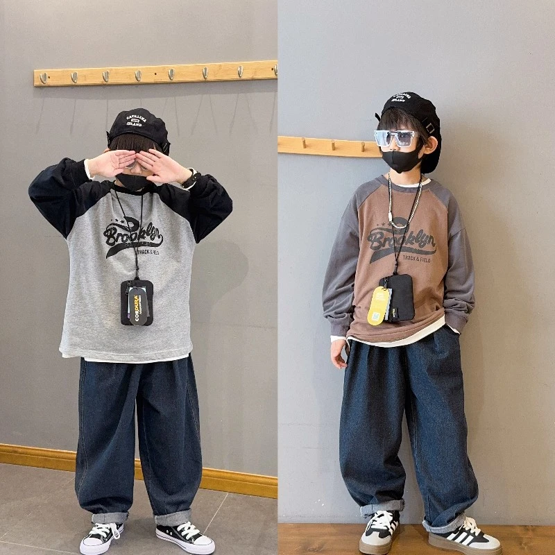 男童长袖T恤2024秋季插肩袖新款