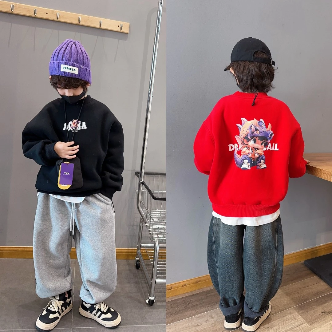 年货款男童冬季新款加厚卫衣保暖