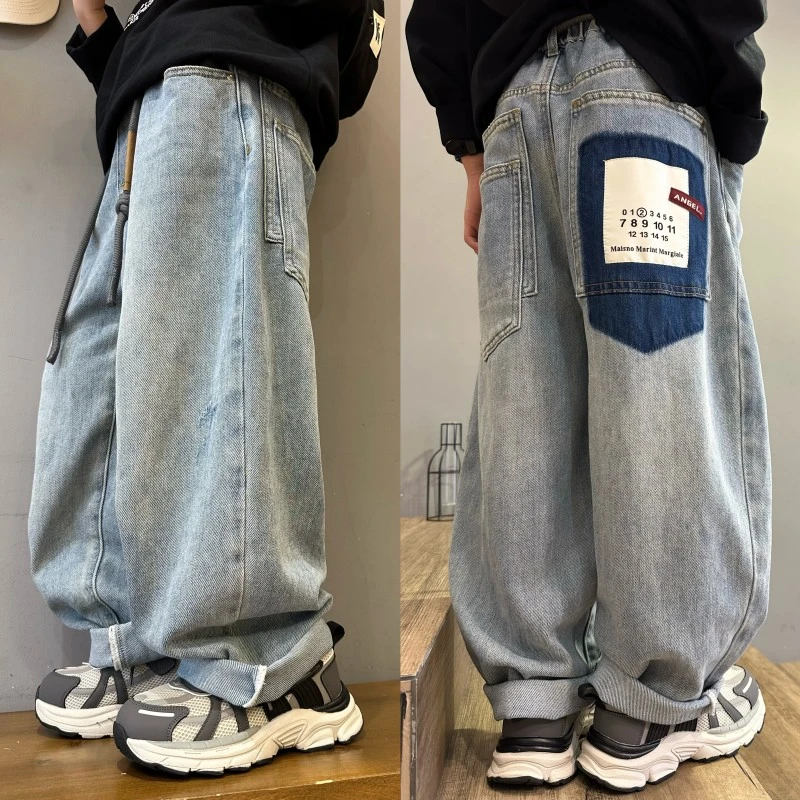 2024男童春季新款牛仔裤韩版宽松港风潮流百搭中大童儿童春装裤子