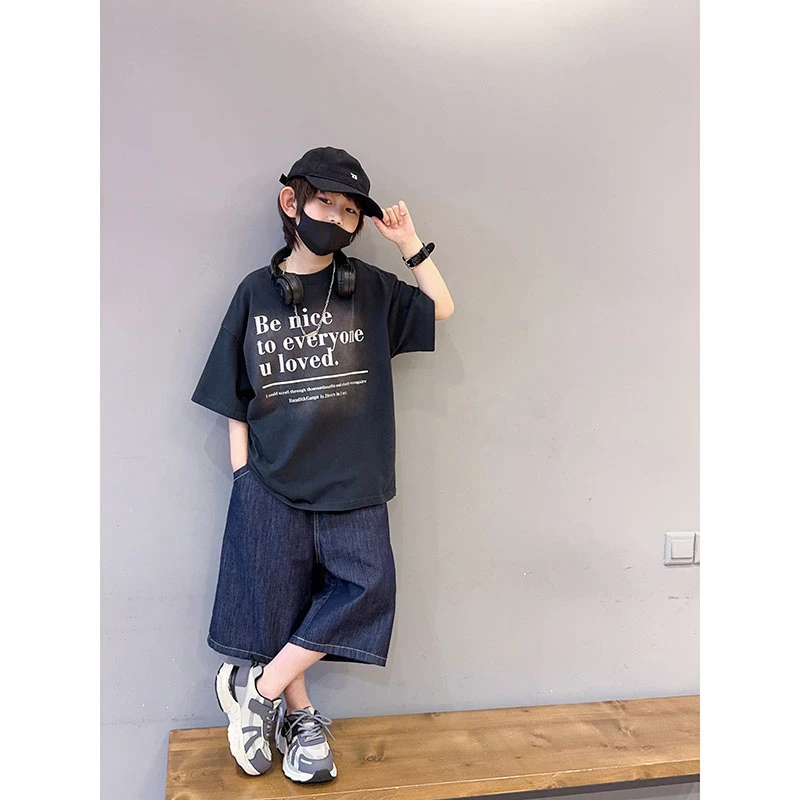 男童夏季新款短袖T恤时尚潮流款洋气宽松中大童男孩帅气半袖上衣T