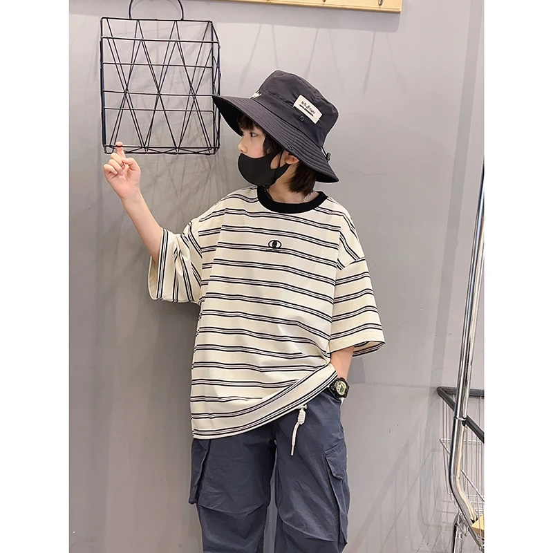 男童夏季条纹短袖T恤2024新款潮