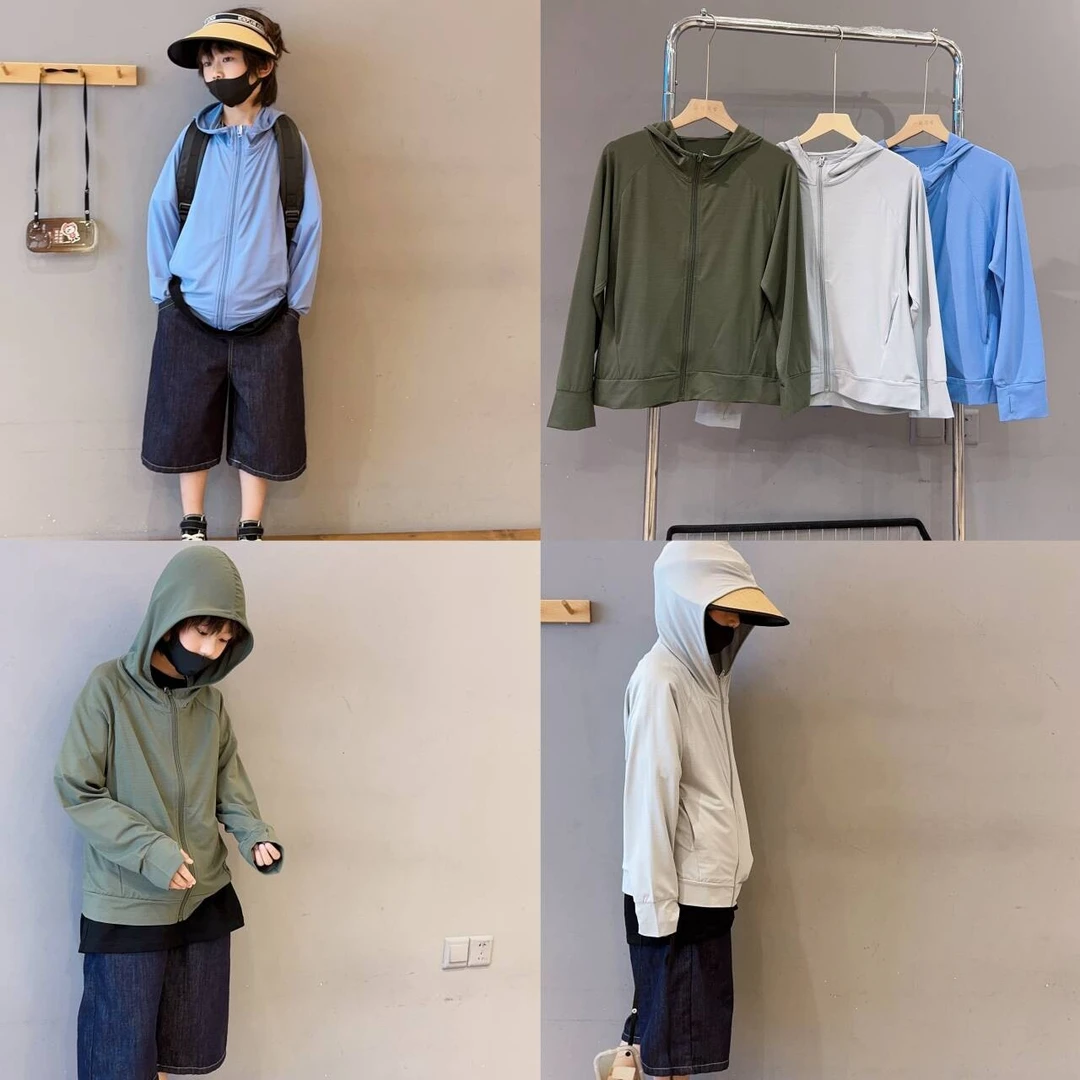 夏季连帽防晒空调衣中大童百搭休闲韩版透气舒适儿童薄款外套